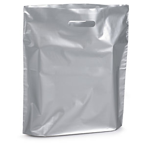 Bunte Plastik-Tragetaschen<br/>Fb. silber<br/>380 x 80 x 440 mm Bunte Plastik-Tragetaschen<br/>Fb. silber<br/>380 x 80 x 440 mm